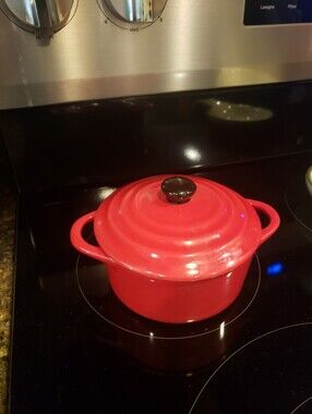 Red Ceramic Mini Casserole Dish With Lid And Handles - 4 3/4" Diameter